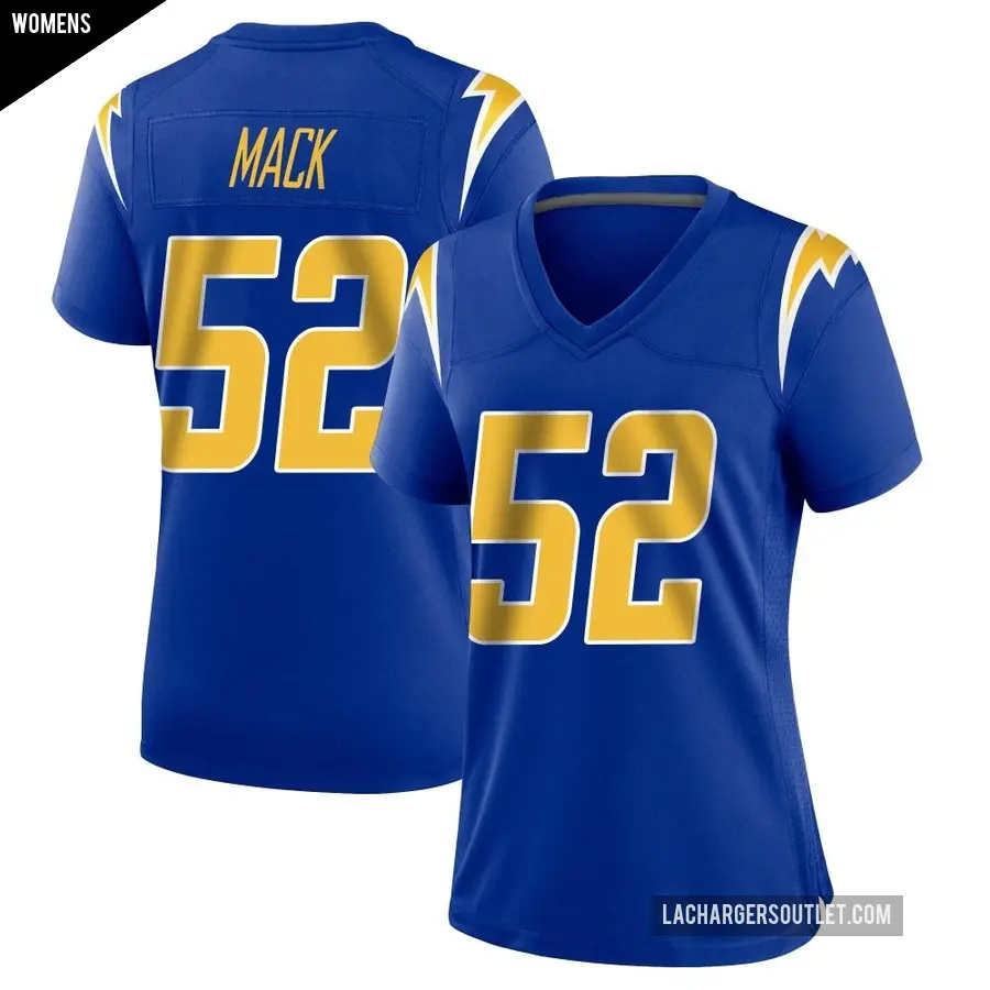 Women's Los Angeles Chargers ＃52 Khalil Mack Royal Game 2nd Alternate Jersey