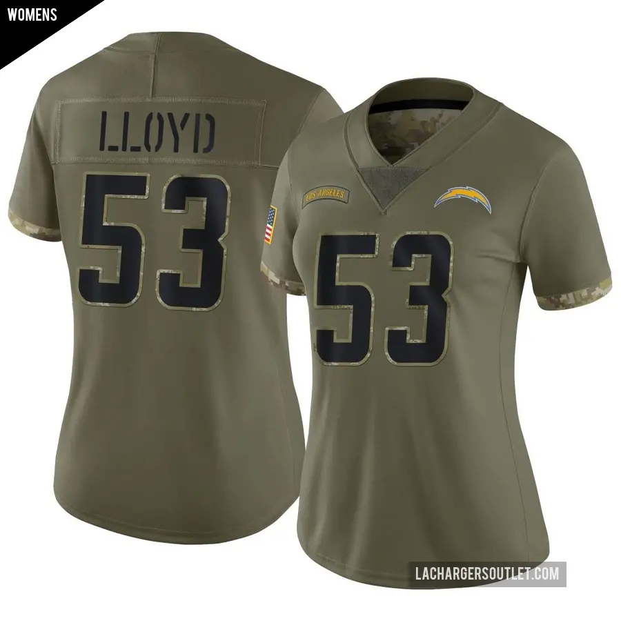 Women's Los Angeles Chargers ＃53 Damon Lloyd Olive Limited 2022 Salute To Service Jersey