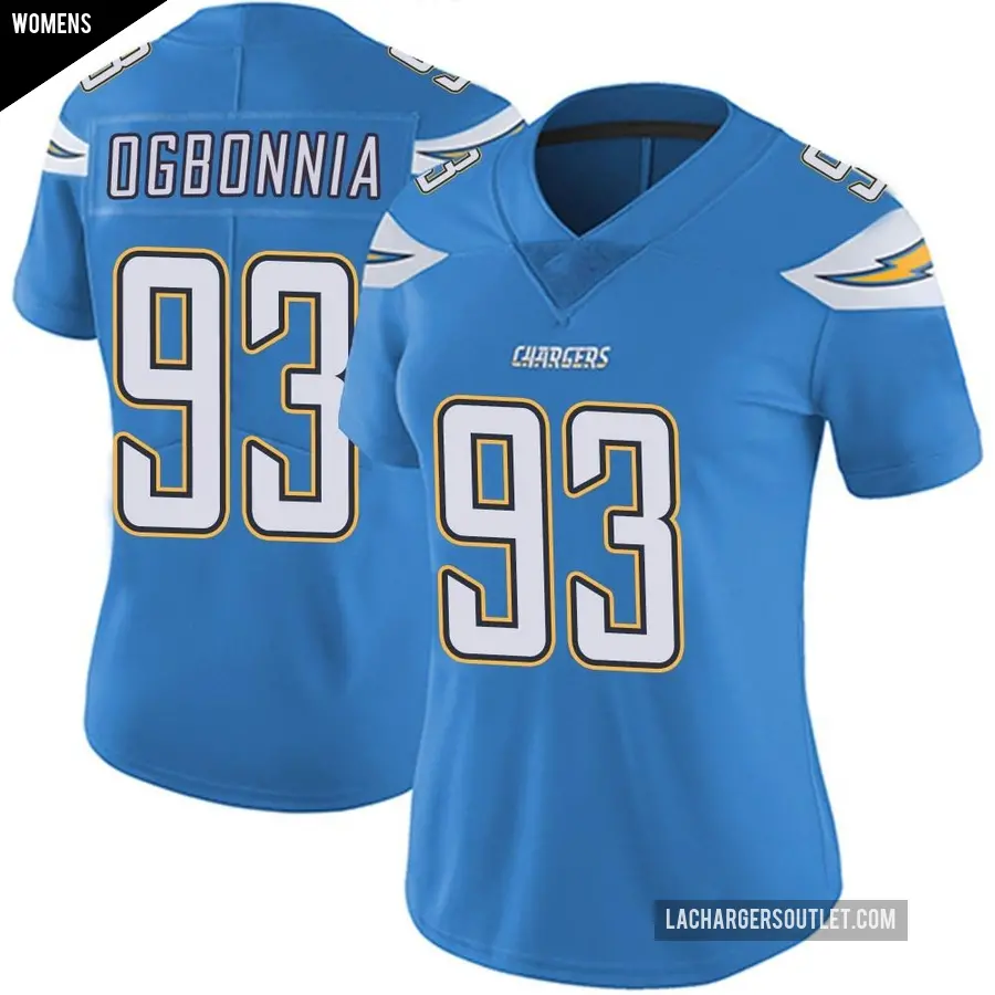 Women's Los Angeles Chargers ＃93 Otito Ogbonnia Blue Limited Powder Vapor Untouchable Alternate Jersey