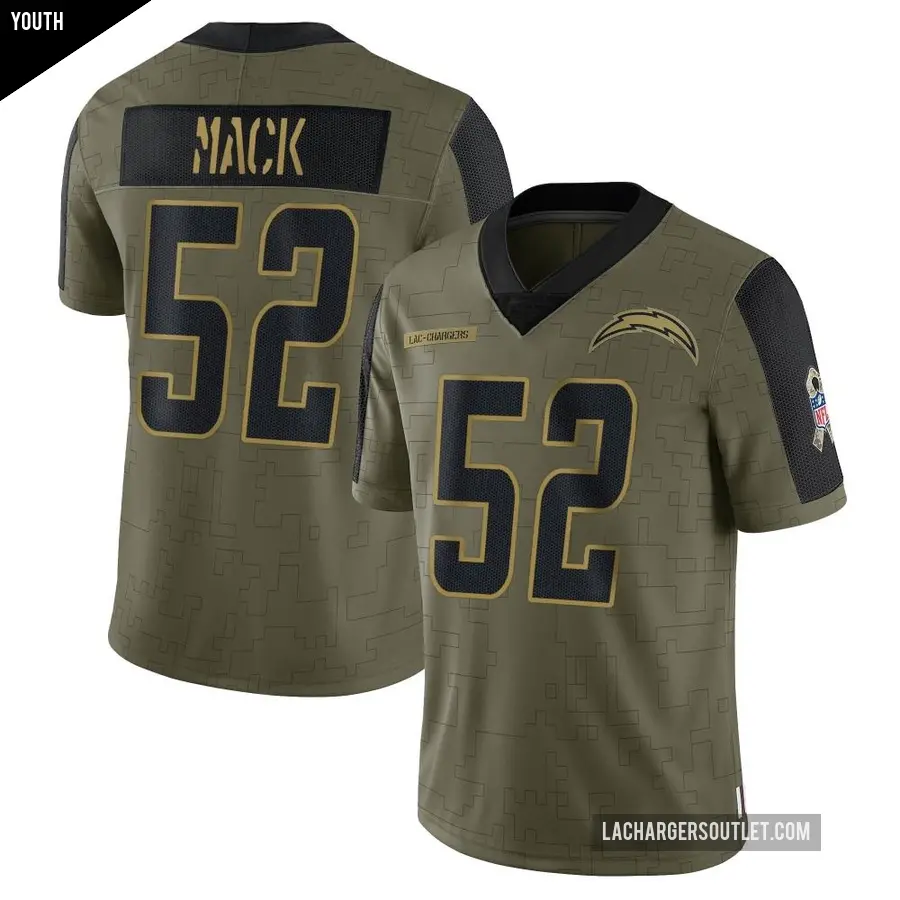 Youth Los Angeles Chargers ＃52 Khalil Mack Olive Limited 2021 Salute To Service Jersey