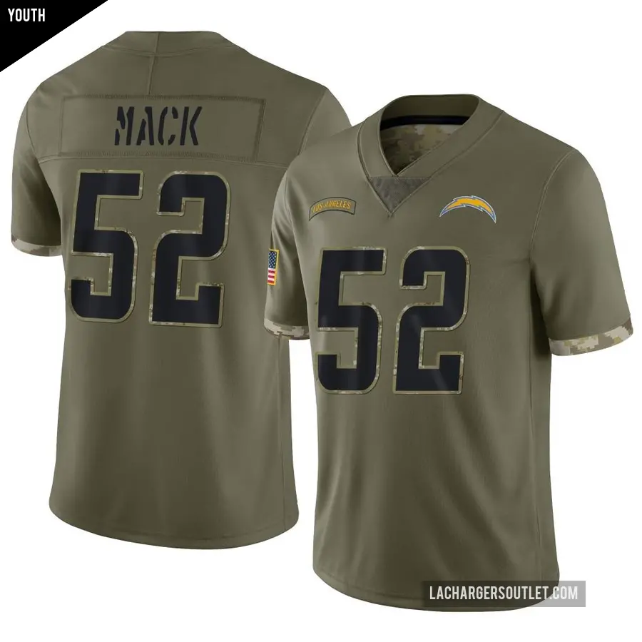 Youth Los Angeles Chargers ＃52 Khalil Mack Olive Limited 2022 Salute To Service Jersey