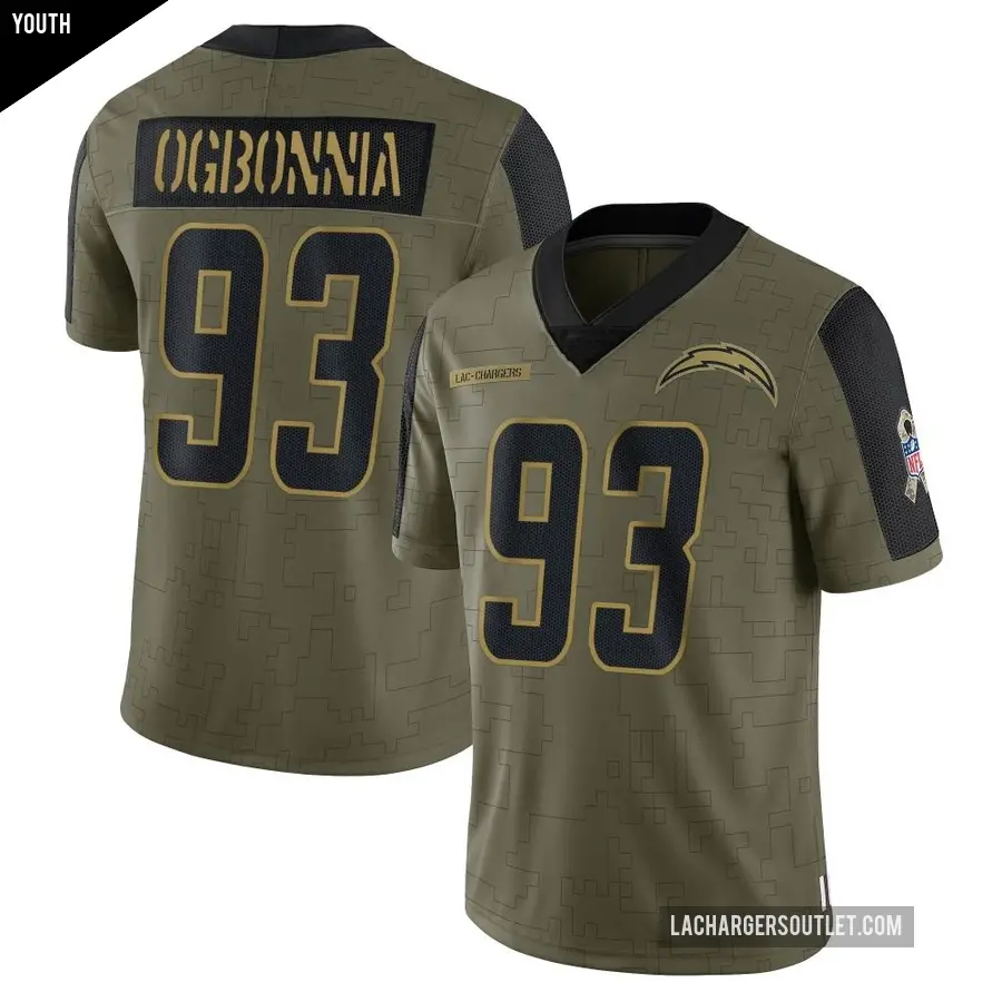 Youth Los Angeles Chargers ＃93 Otito Ogbonnia Olive Limited 2021 Salute To Service Jersey